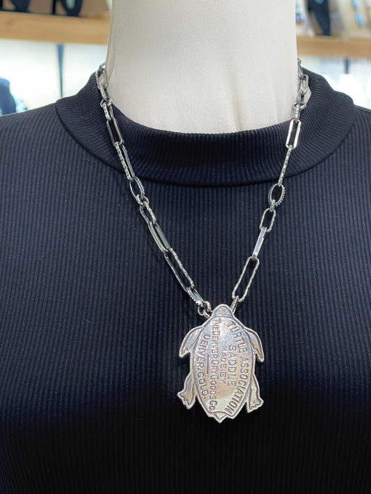 22" Turtle Association Pendant on Handmade Paperclip Chain, by Bad Bronc