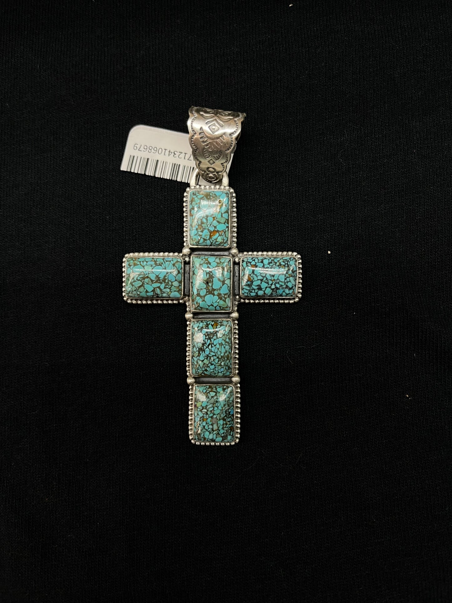 6 Stone Turquoise Cross Pendant with a 9mm Bale by Zia