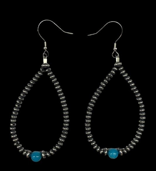 Sleeping Beauty Turquoise and 3mm Rondell Pearls Teardrop Hook Earrings