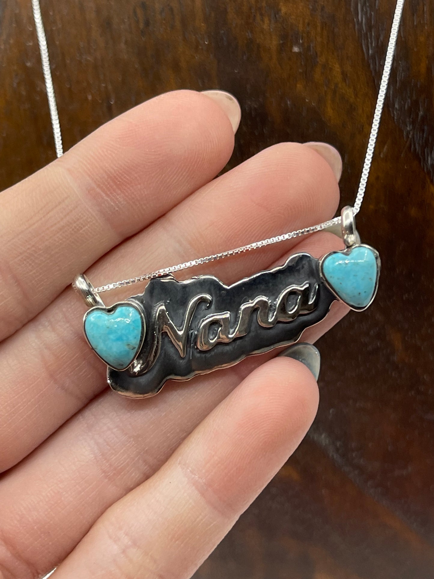 LOT 9 A 11/30 16" Turquoise Heart "NANA" Necklace by Myra Benally, Navajo