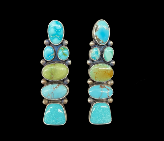 Multi-Turquoise Post Earrings by Timothy Yazzie, Navajo