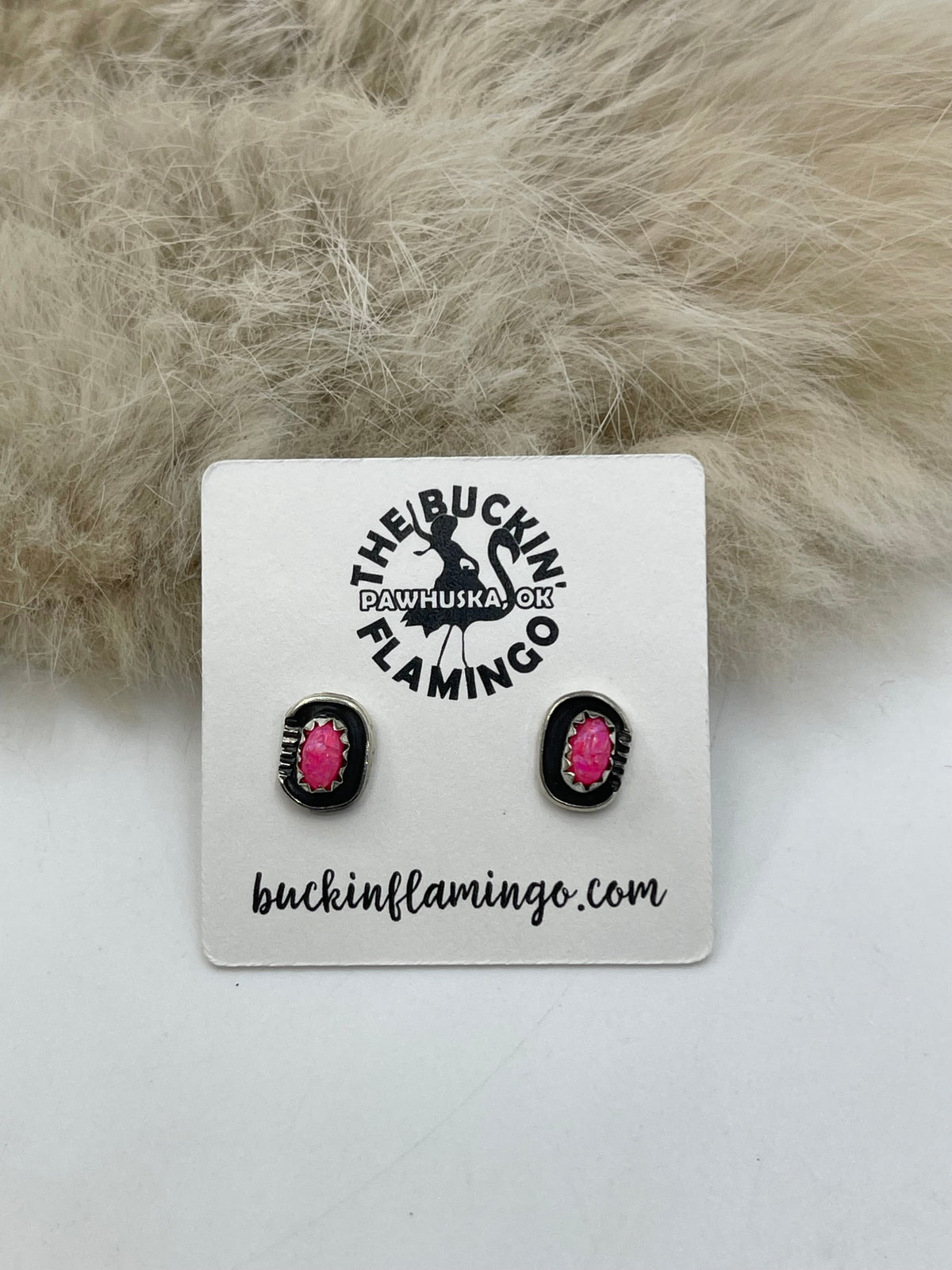Hot Pink Opal Post Earrings by Roselene Joe, Navajo