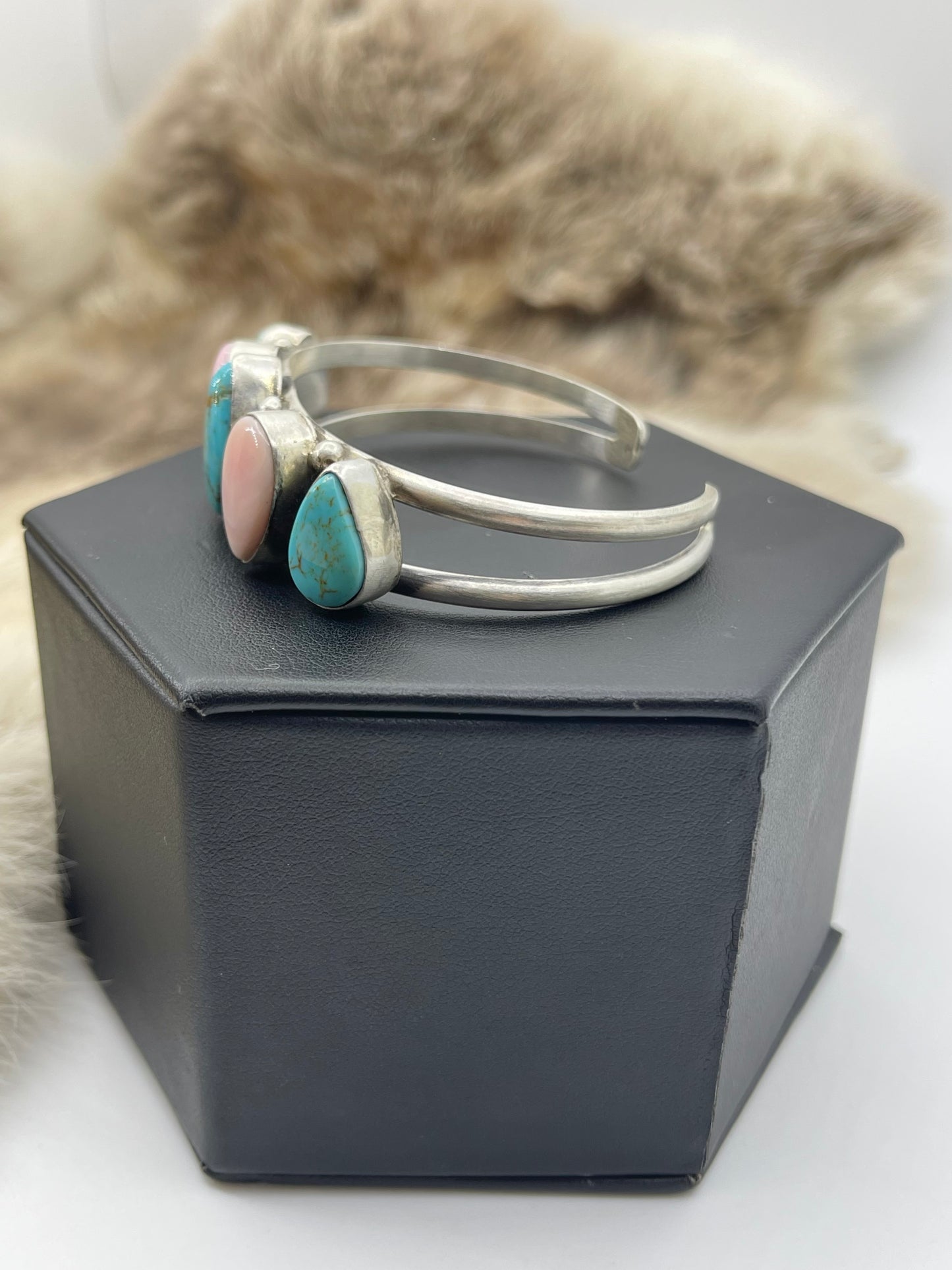 5 Stone Pink Conch & Turquoise Cuff by Augustine Largo, Navajo