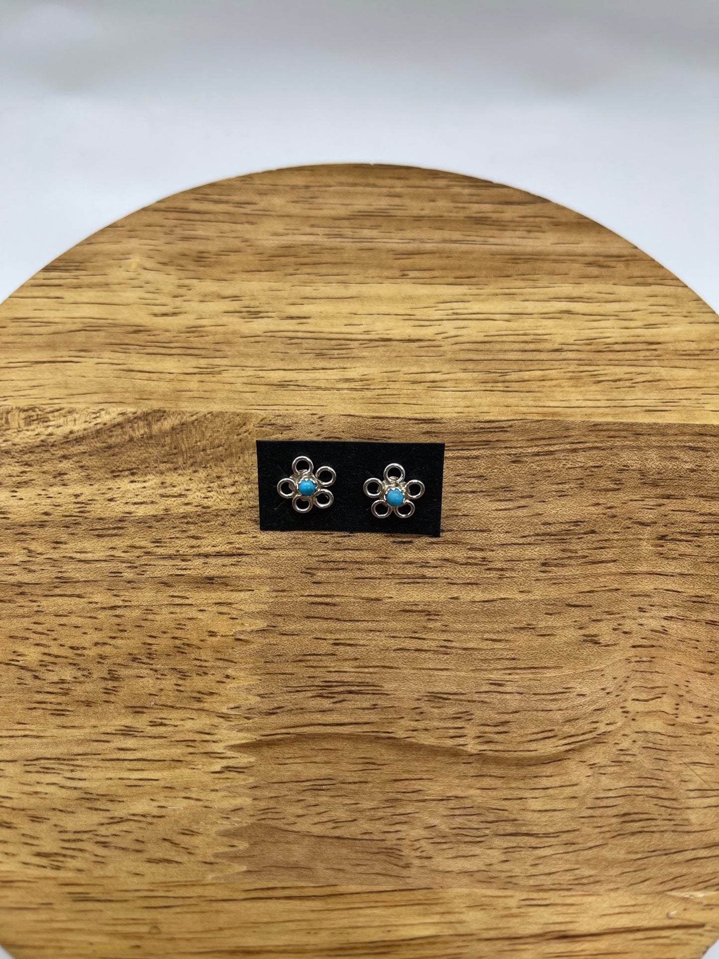 Turquoise Flower Post Earrings by Larson Chee, Navajo