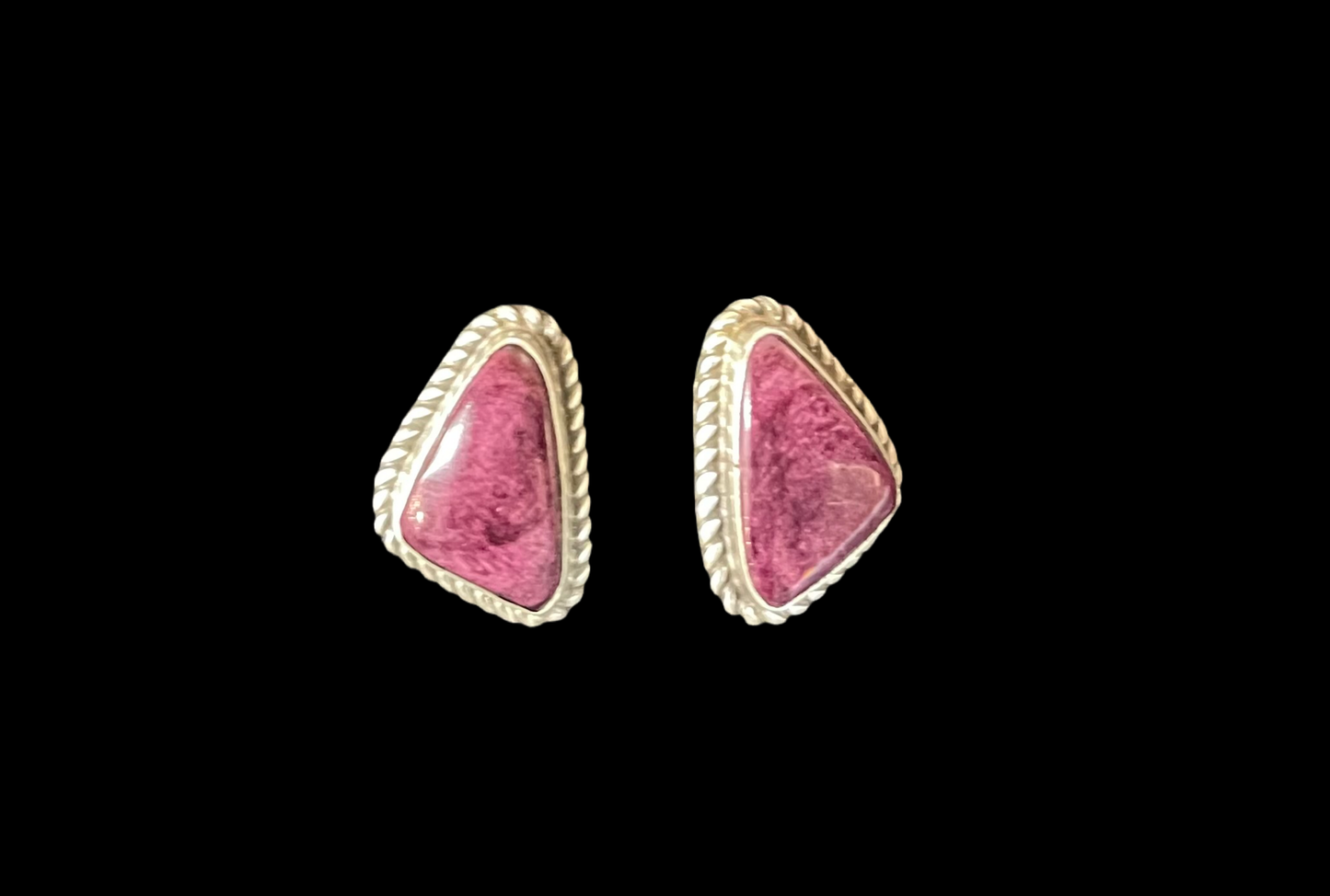 Purple Spiny Oyster Shell Triangle Post Earrings by Judith Dixon, Navajo