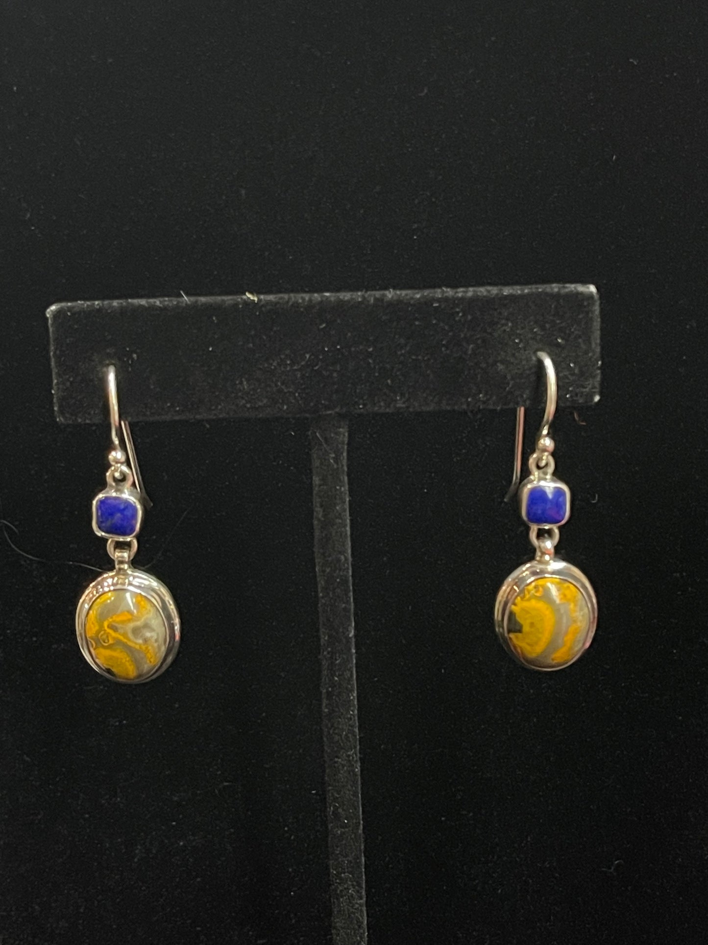 Bumblebee Jasper and Lapis Dangle Earrings