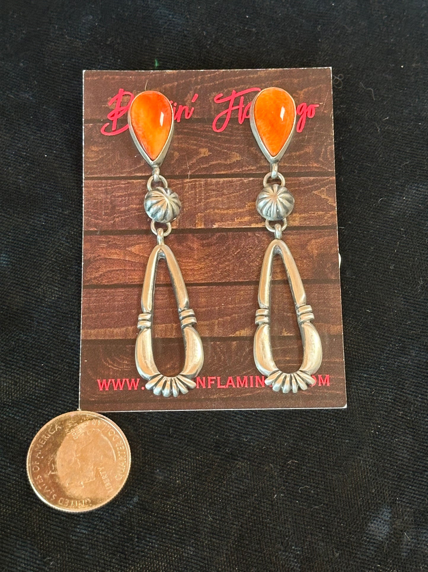 3" Spiny Oyster Post Dangle Earrings by Patrick Yazzie, Navajo