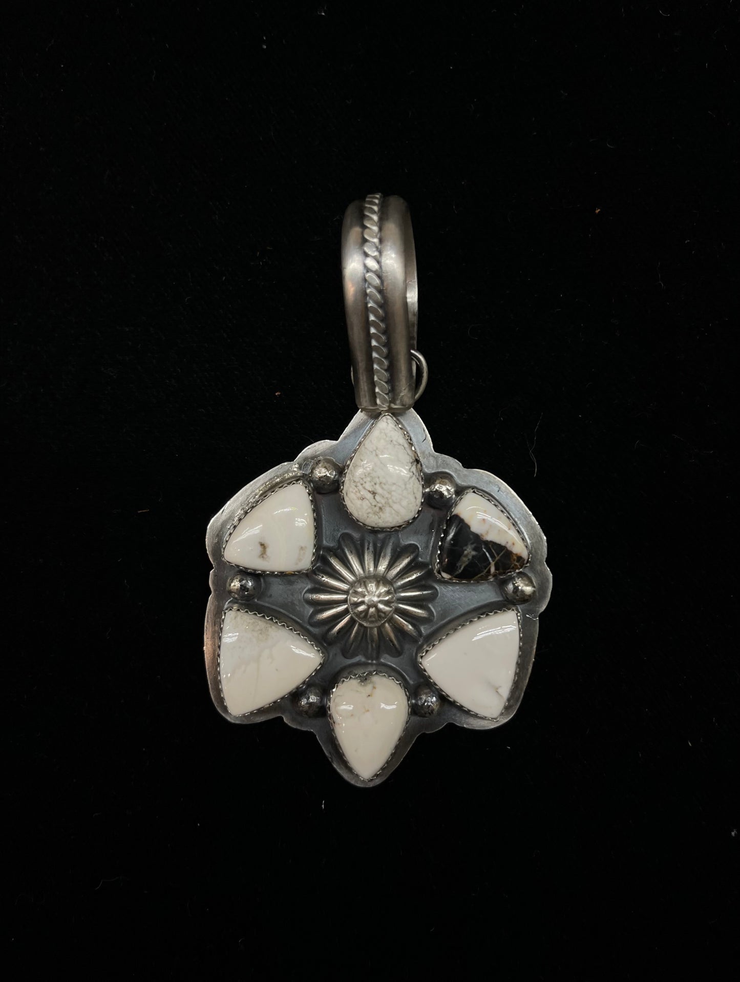 15mm Bale and 8.5 White Buffalo Pendant and Ring Set by Delbert Secatero, Navajo