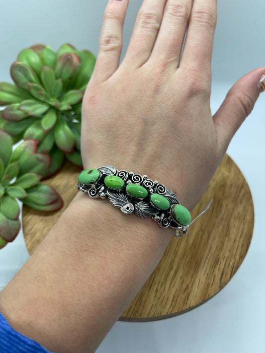 5 3/4"-7" 5 Stone Gaspeite Cuff by Sheena Jack, Navajo