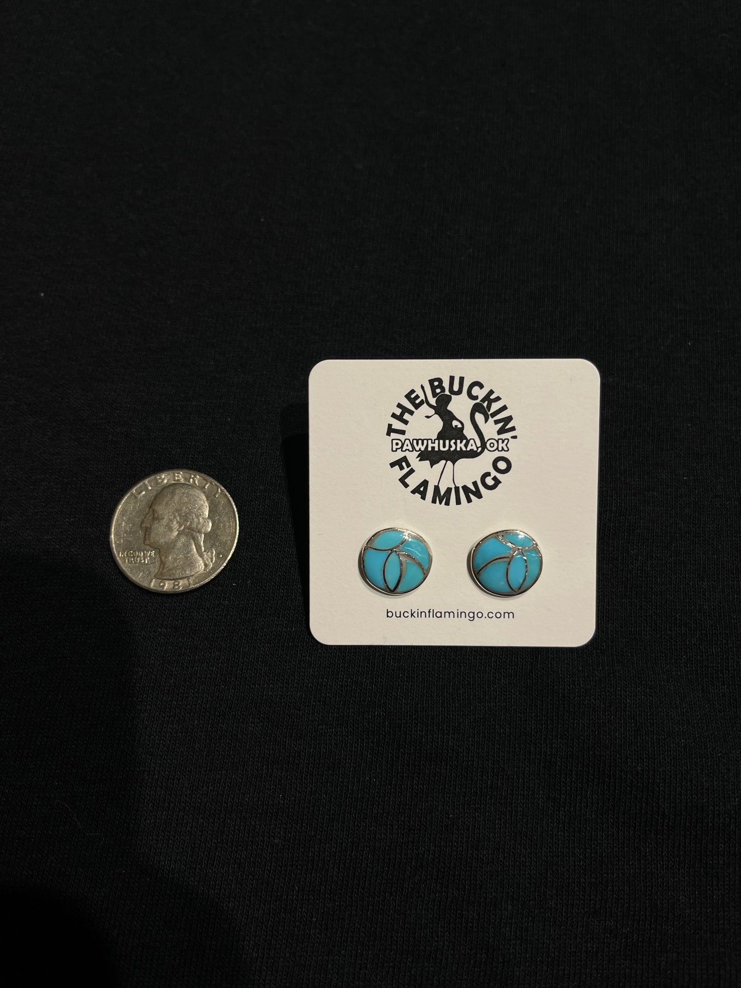 Kingman Turquoise Zuni Fish Scale Inlay Circle Post Earrings by Orena Leekya