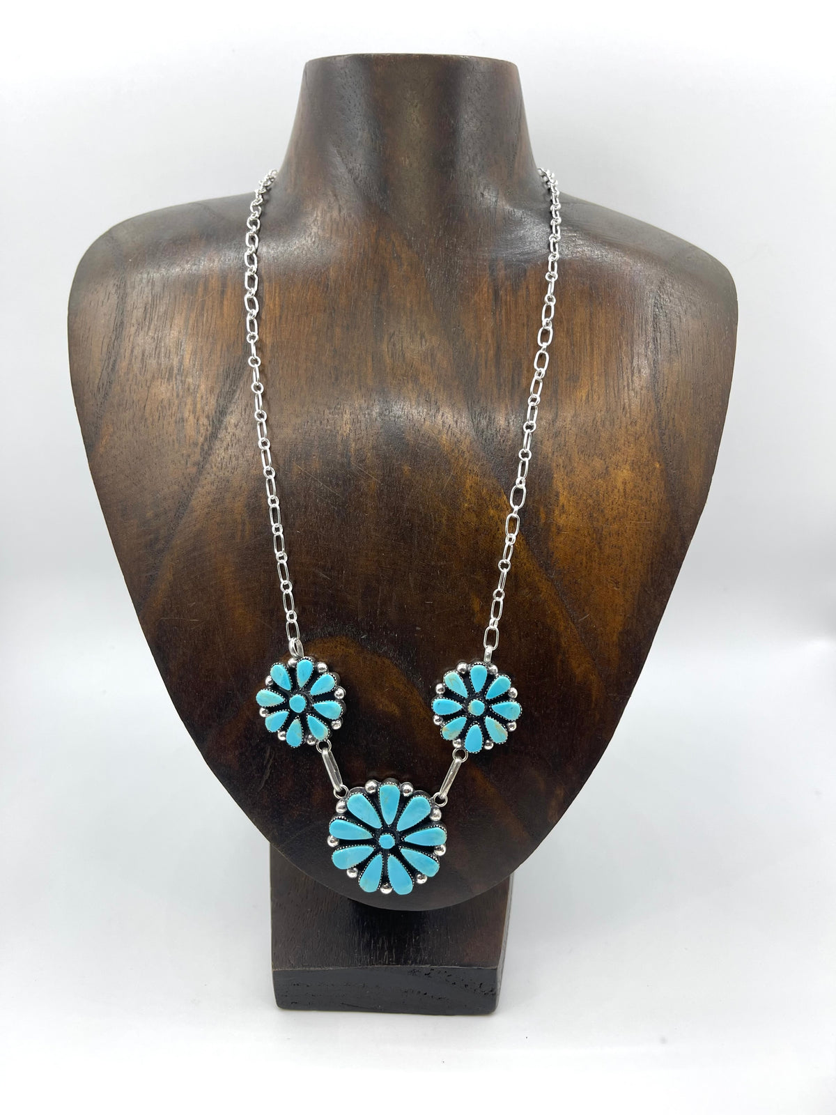 20" 3 Cluster Turquoise Necklace by Phyllis A. Smith, Navajo