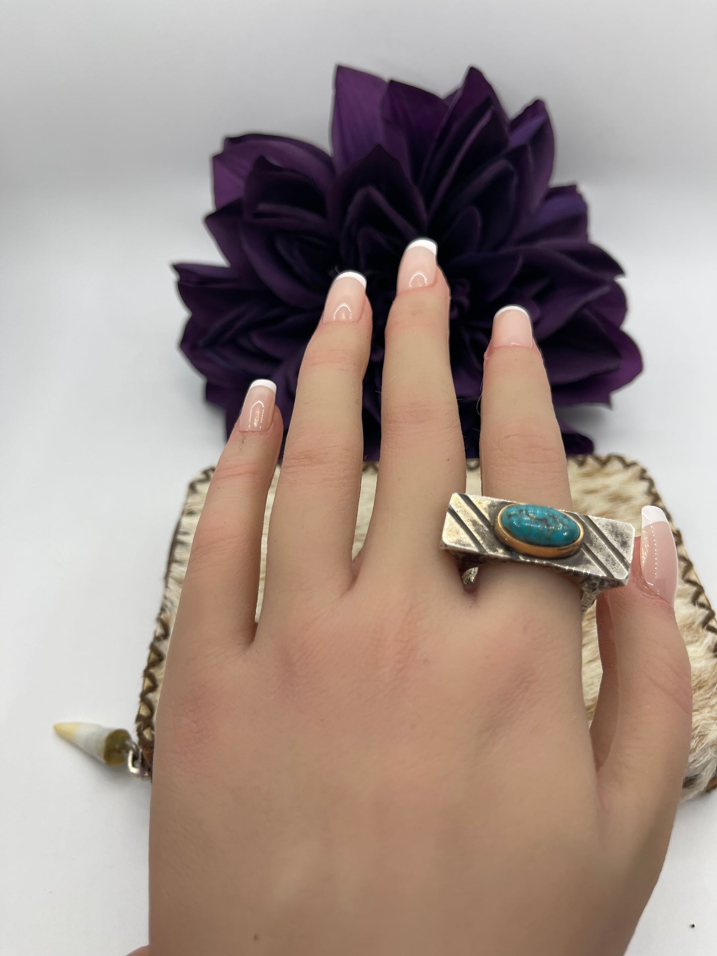 11.0 4.5 Carat Lone Mountain Turquoise Ring with 14K Gold Bezel by Bad Bronc