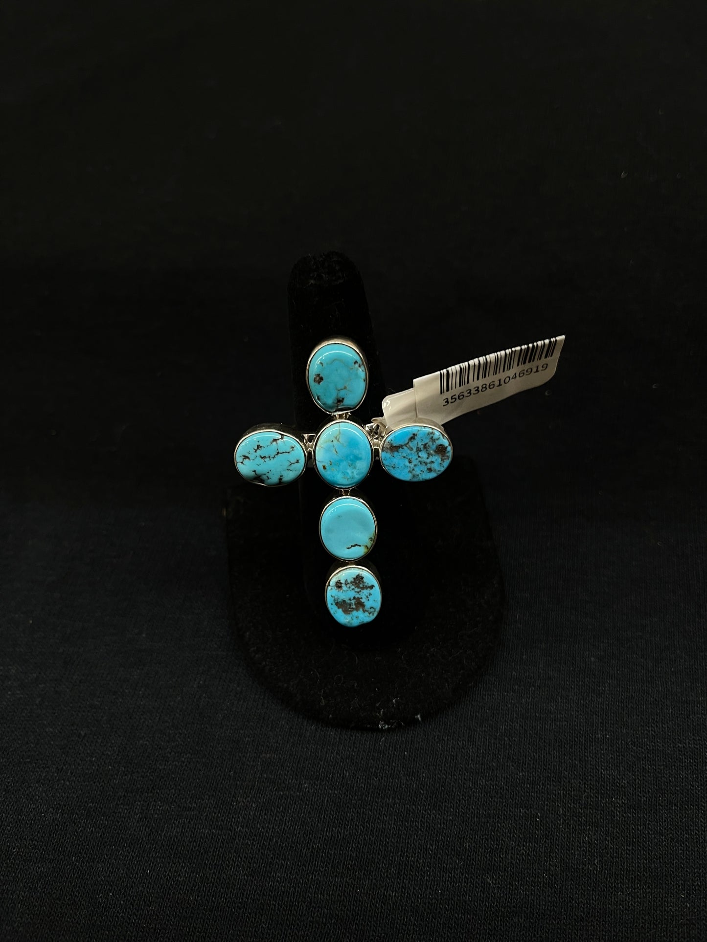 Adjustable Natural Sleeping Beauty Turquoise Cross Ring