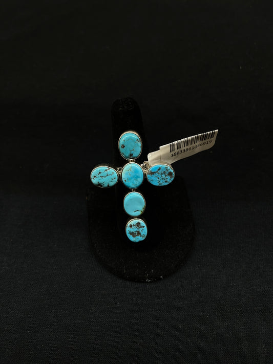 Adjustable Natural Sleeping Beauty Turquoise Cross Ring