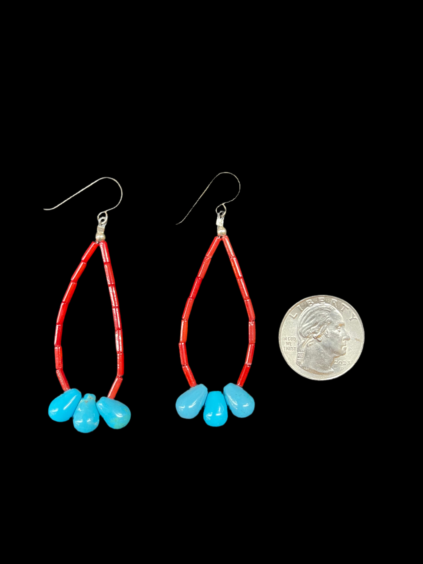 Red Coral Beads and Turquoise Nugget Dangle Earrings