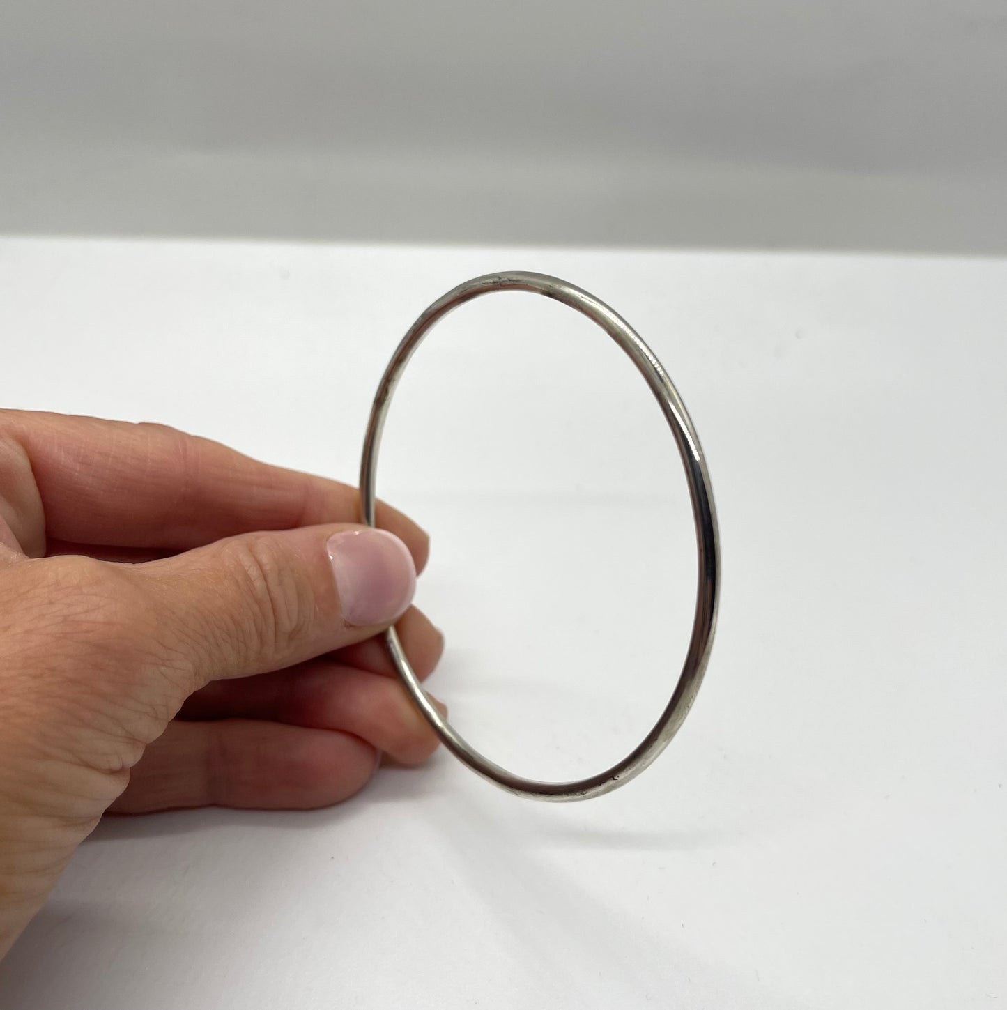 8" Plain Sterling Silver Bangle by Elaine Tahe, Navajo
