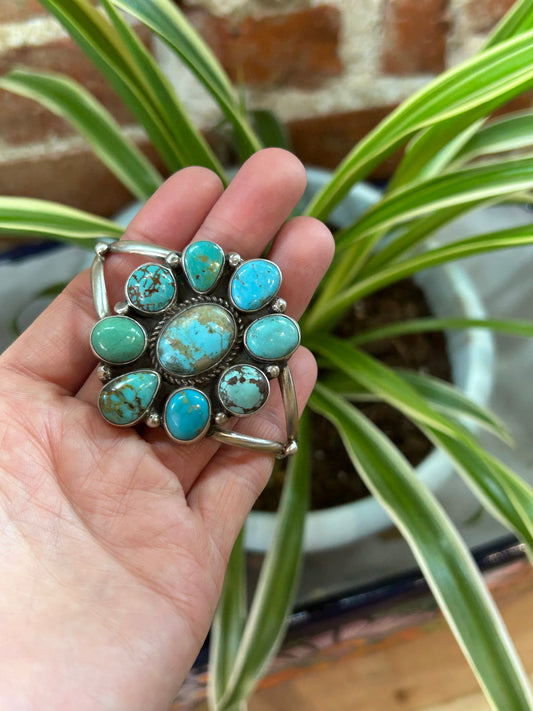 5.5"-7" Kingman Turquoise Cluster Cuff by Geraldine James, Navajo