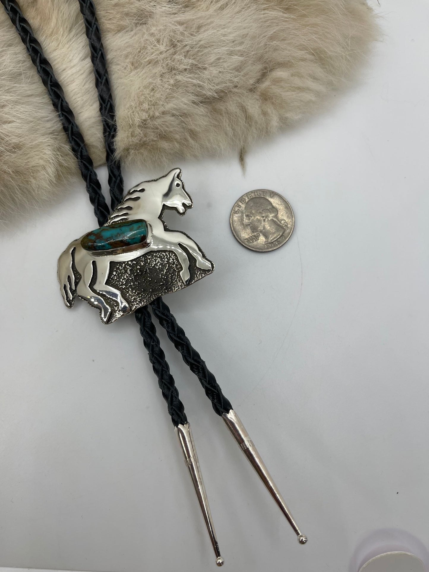 Kingman Turquoise Horse Bolo by Marie Jackson, Navajo
