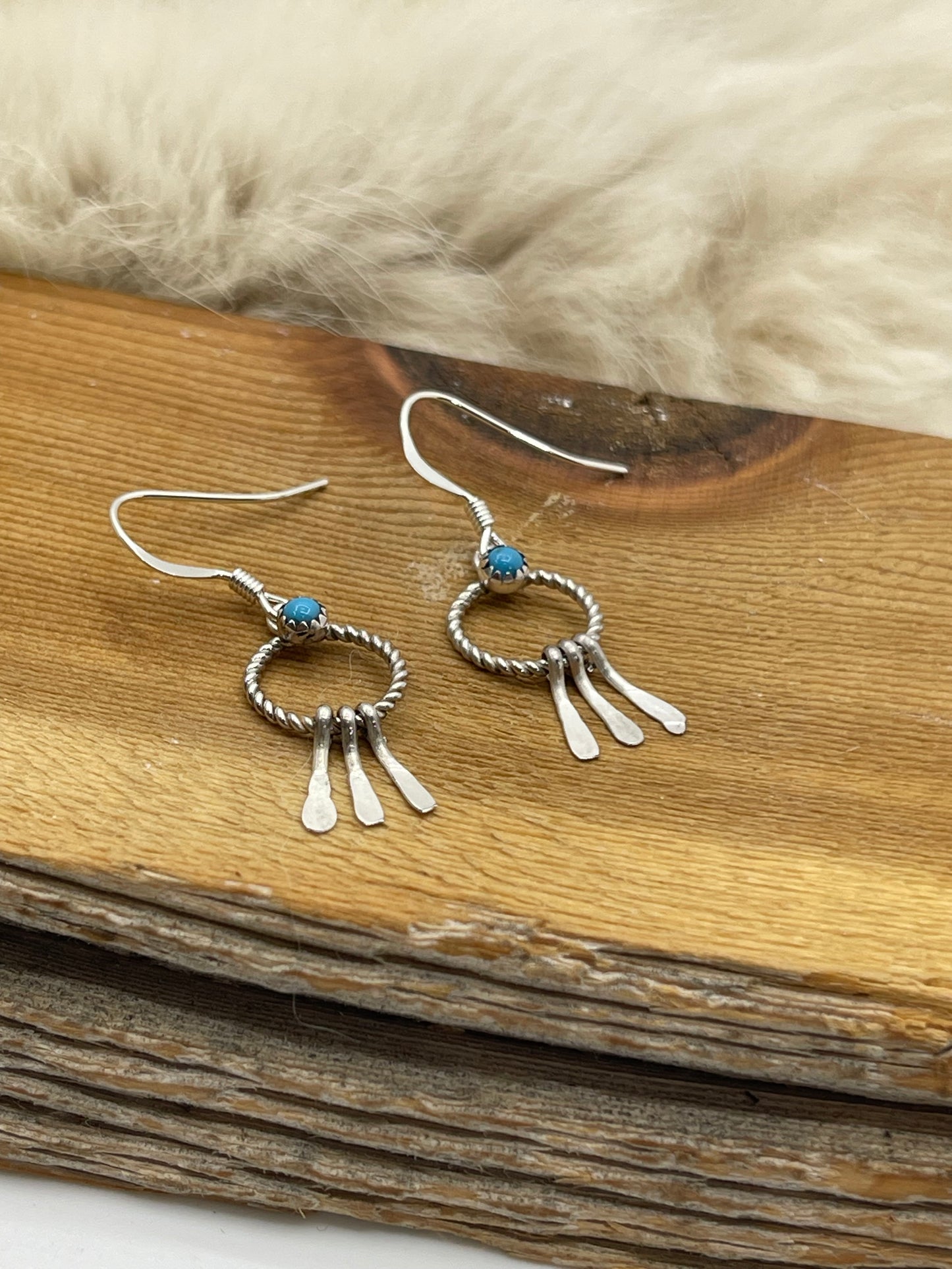 Dainty Twisted Circle with Turquoise Stone Earrings by Sonyei Coho, Navajo