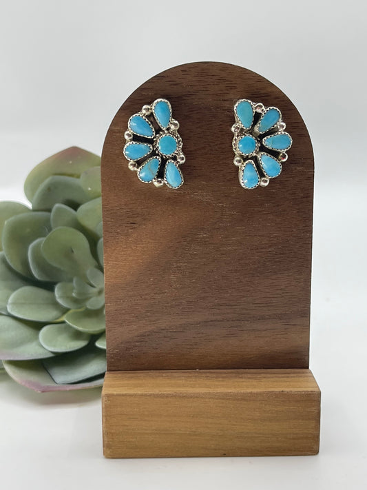 Blue Kingman Turquoise Half Cluster Earrings by Alicia Wilson, Navajo