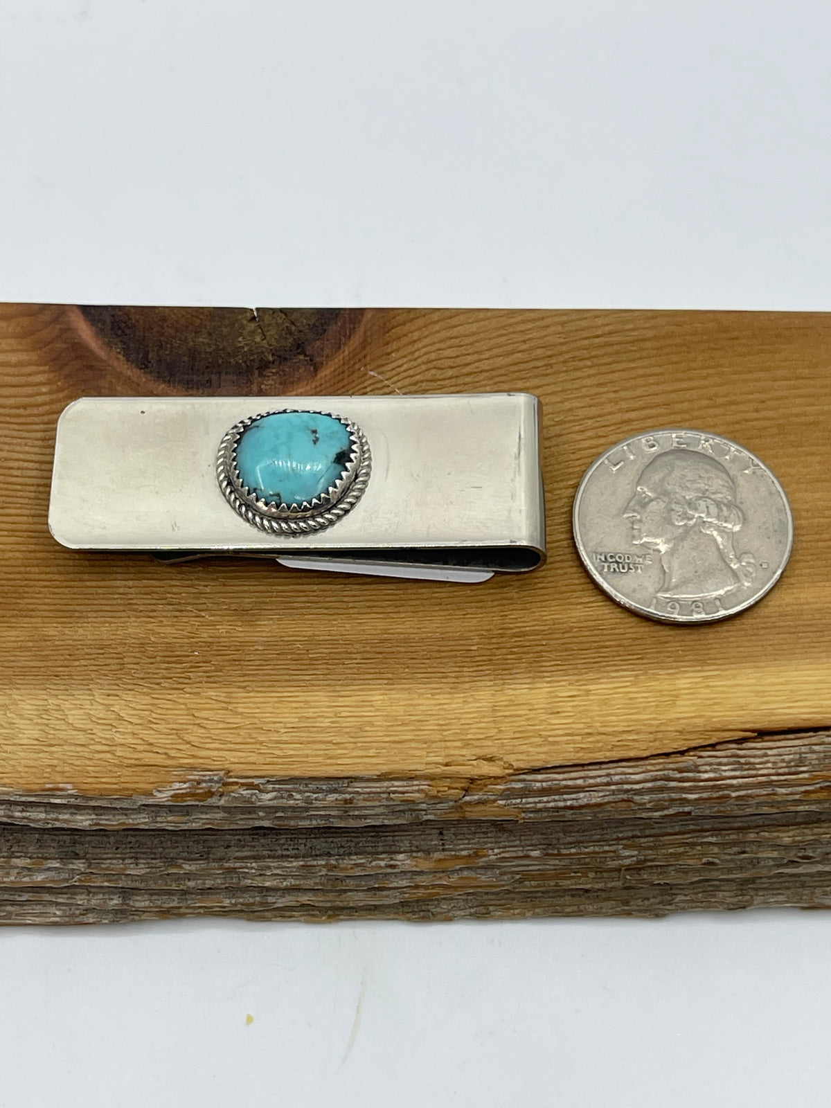 Sterling Silver and Turquoise Money Clip by Sally Arviso, Navajo