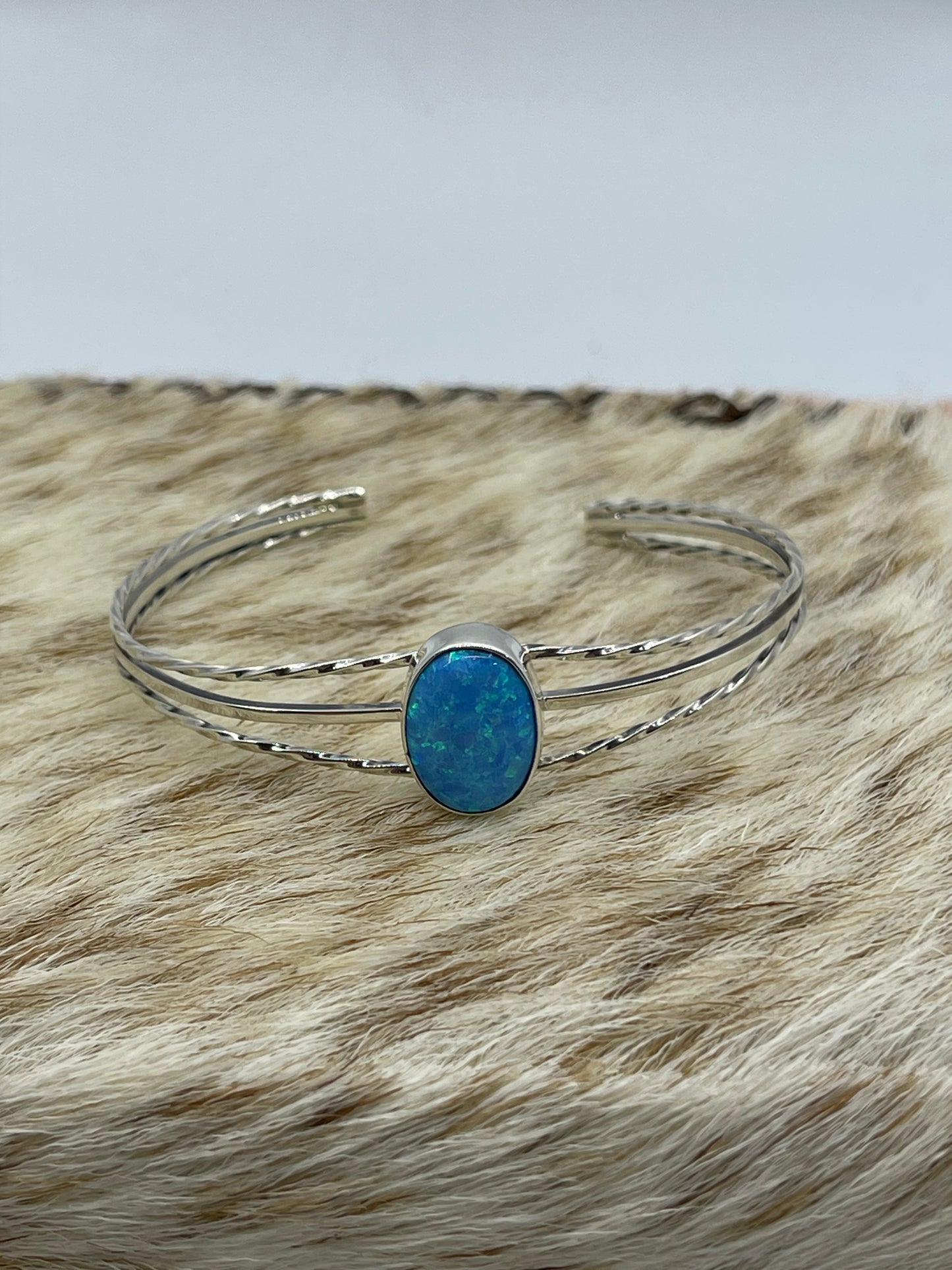 5 1/2"-7" Blue Opal Cuff by Alice Sanders, Navajo