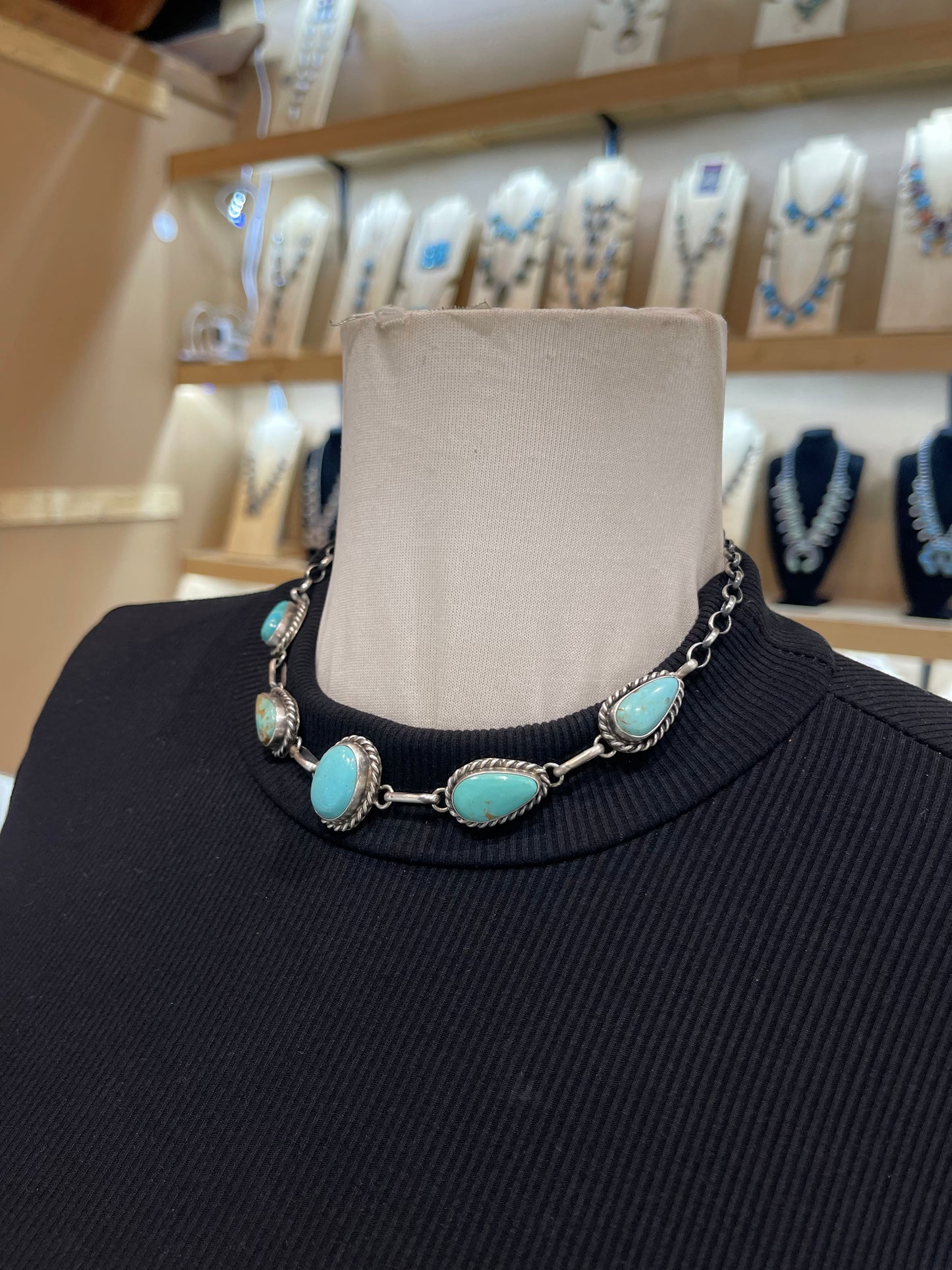 16" 5 Stone Kingman Turquoise Choker by Augustine Largo, Navajo