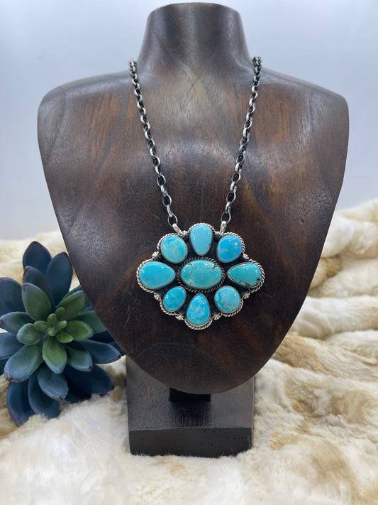 16" Kingman Turquoise Cluster Necklace