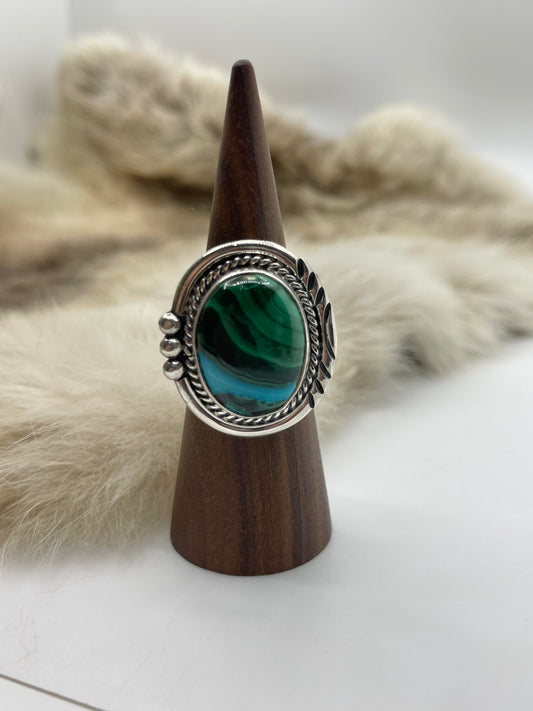 8.0 Malachite Chrysocolla Oval Ring