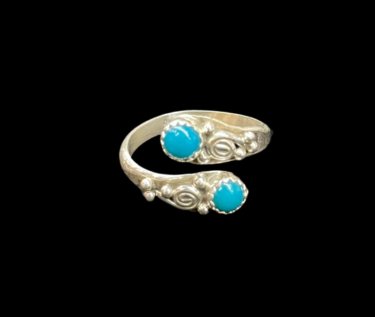 8.0-11.0 Adjustable Turquoise Two-Stone Ring