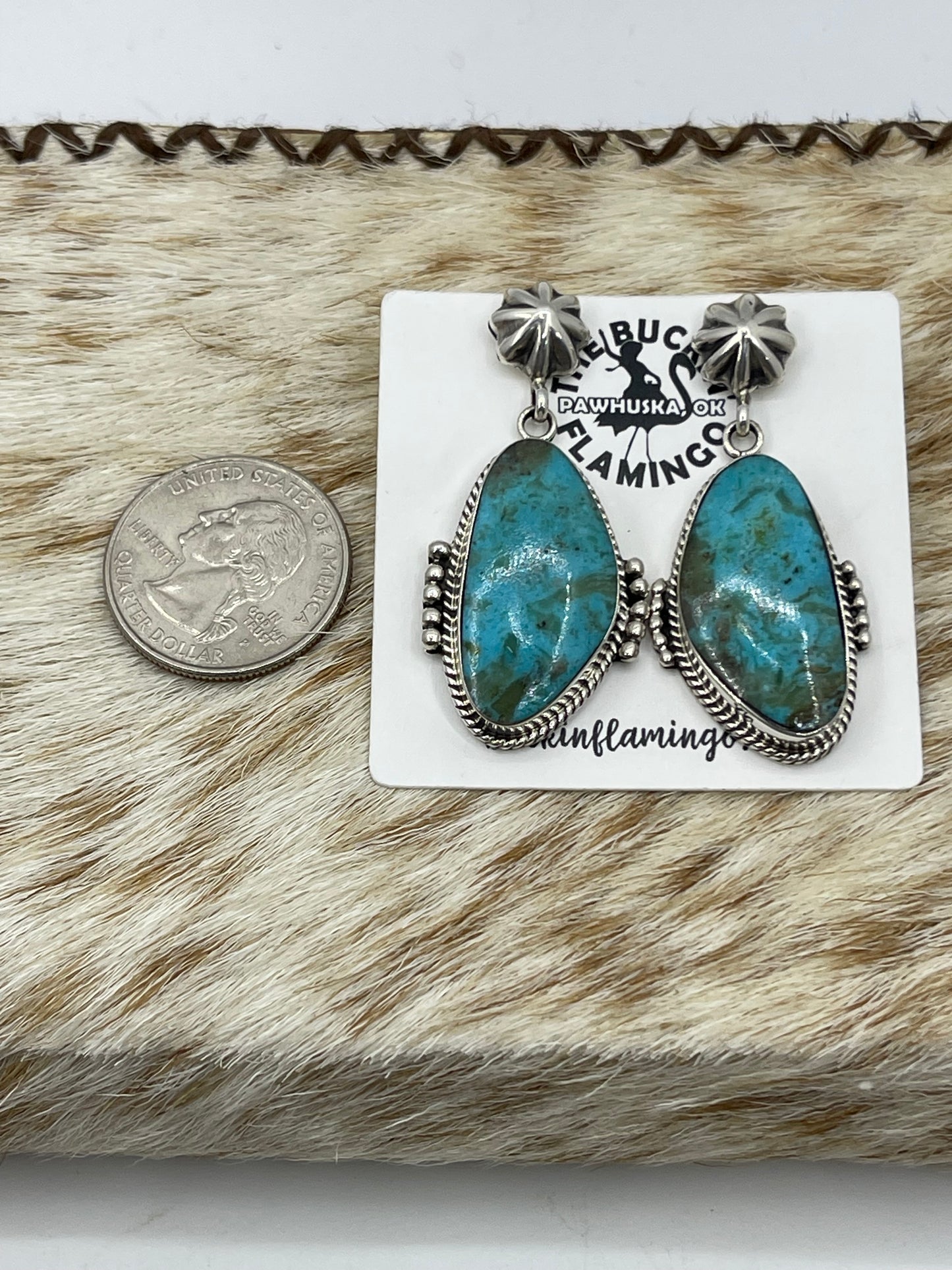 Kingman Turquoise Star Post Dangle Earrings by Raymond Yazzie, Navajo