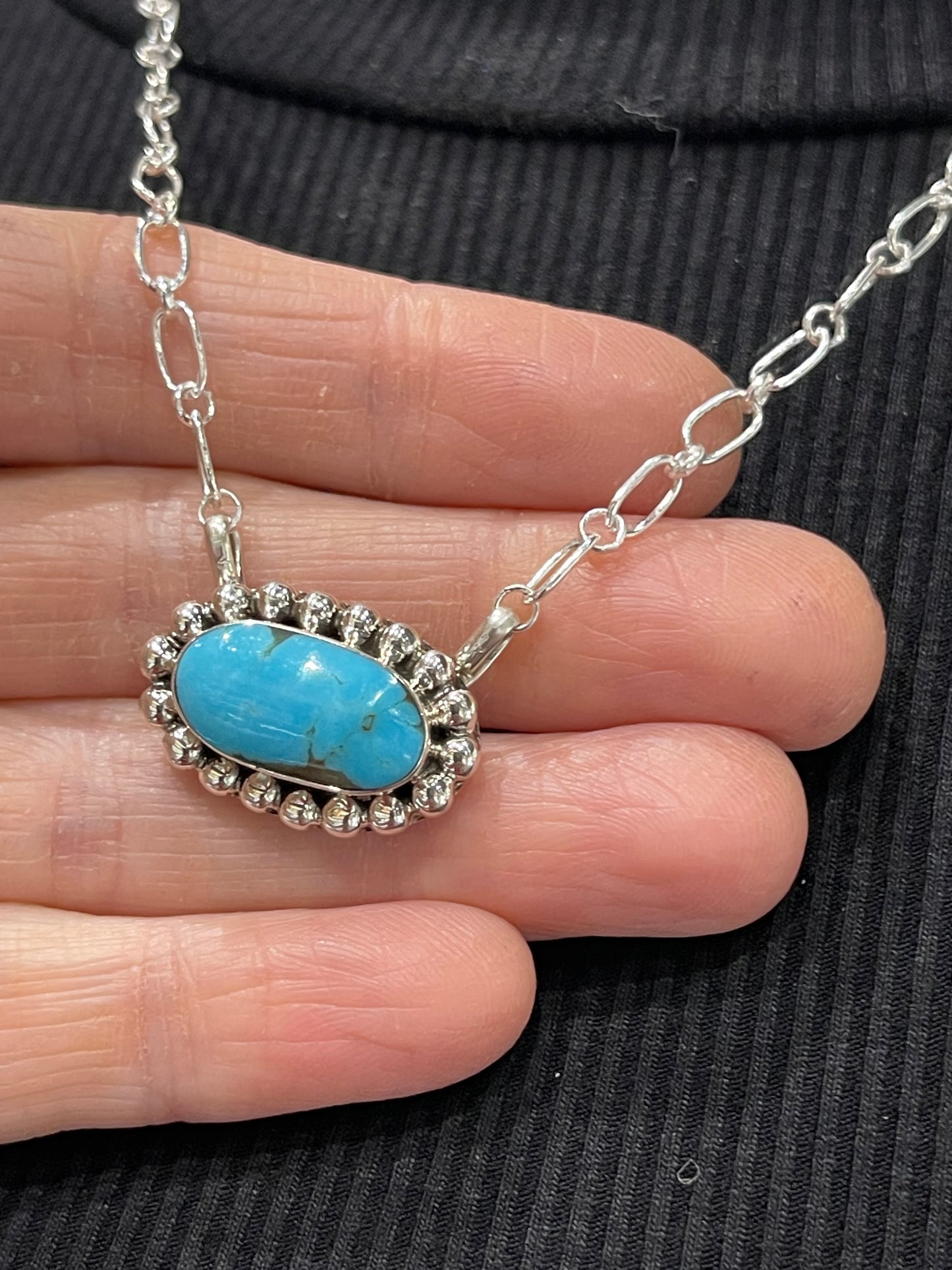 18" Turquoise Oval Necklace by Sadie Jim, Navajo