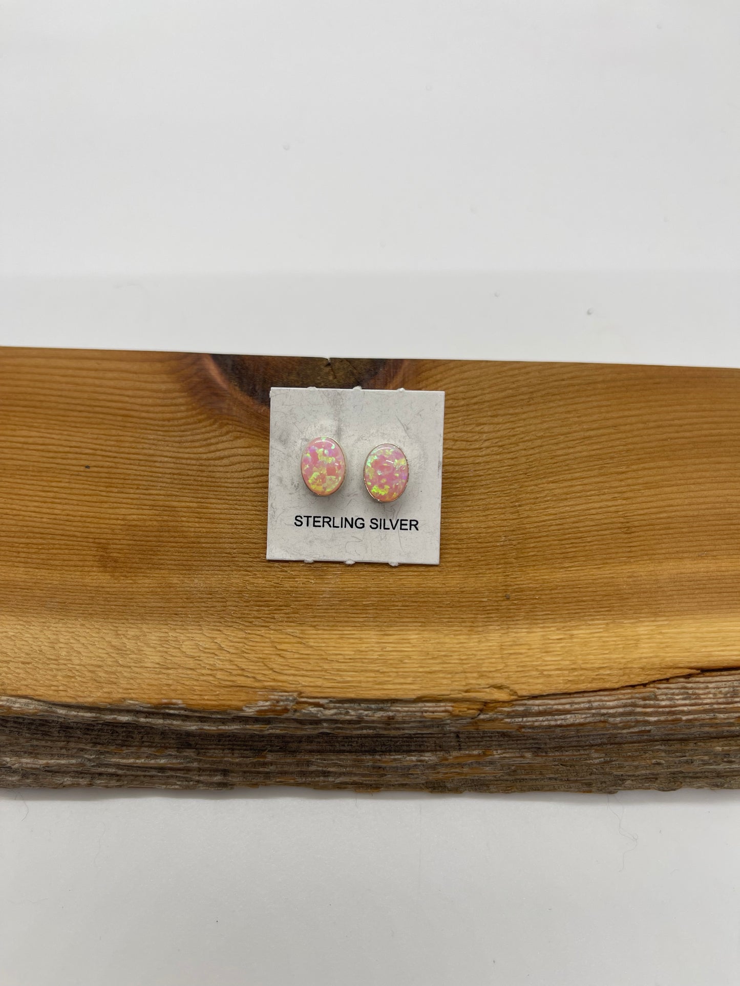 Pink Opal 6.5 mm Oval Post Earrings