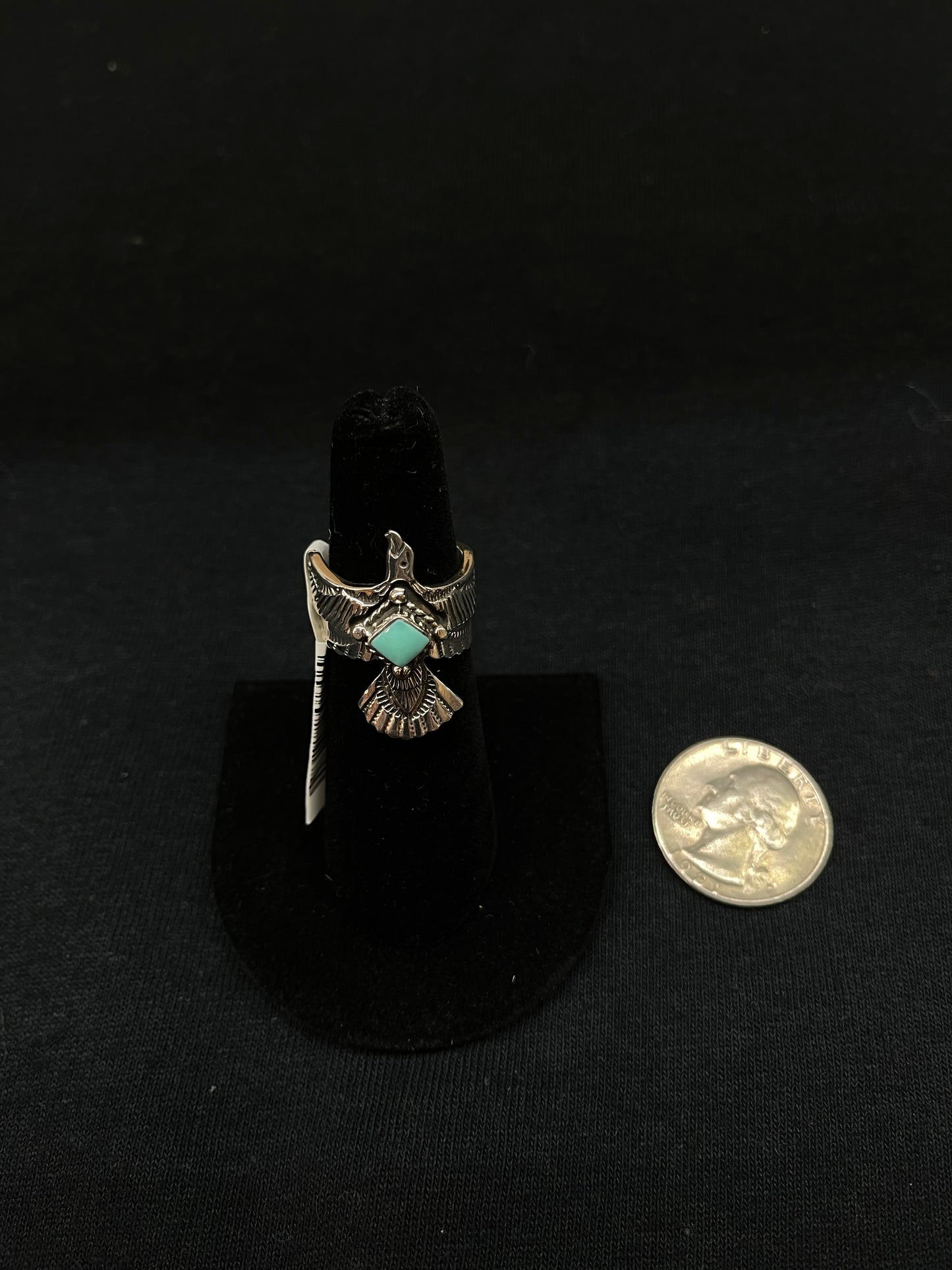 Adjustable Turquoise Thunderbird Ring by Jeremy Delgarito, Navajo