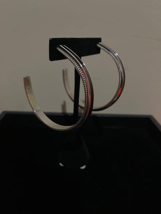 Large Sterling Silver Hoop Post Earrings by Yazzi, Navajo