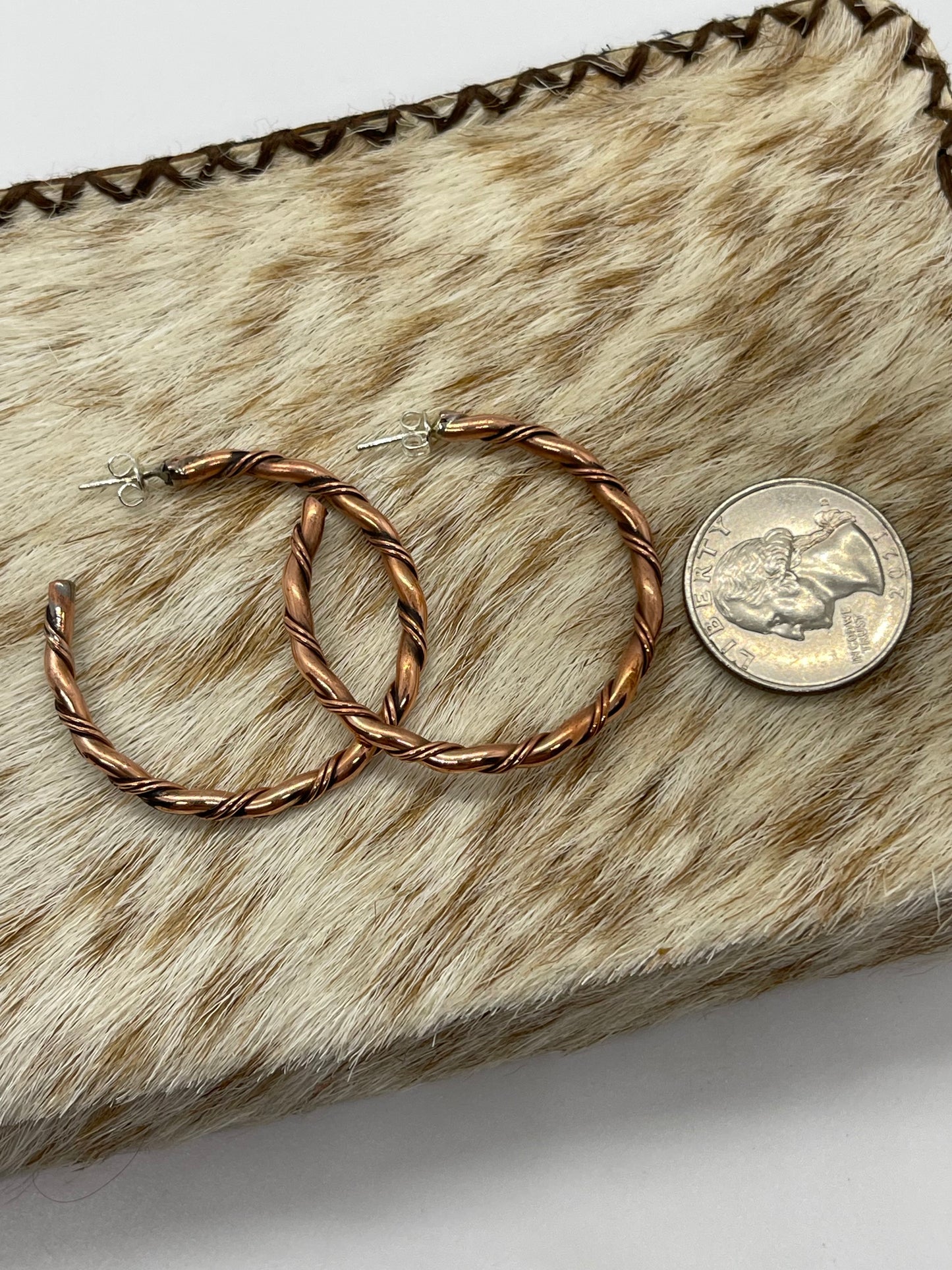 Twisted Copper Hoop Earrings by Elaine Tahe, Navajo