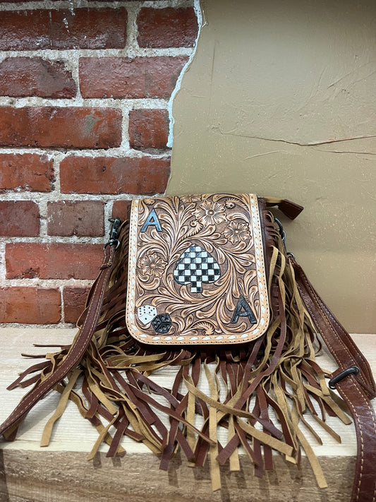 Leather Spade of Aces Purse with Fringe