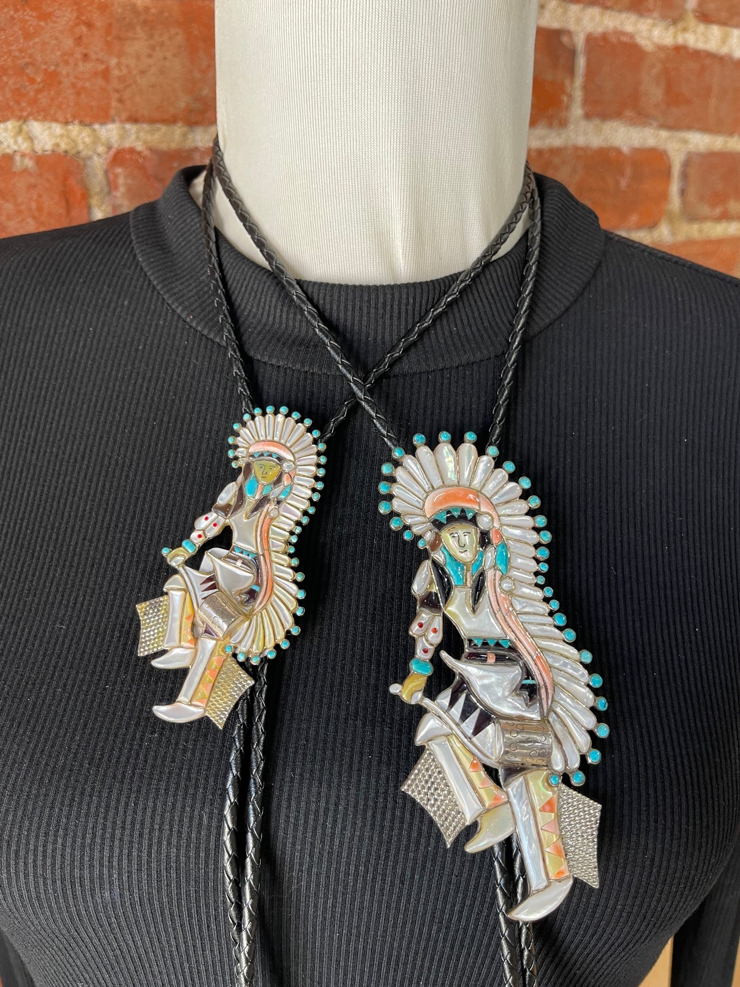 Vintage Inlay Bolo Tie Set of Two