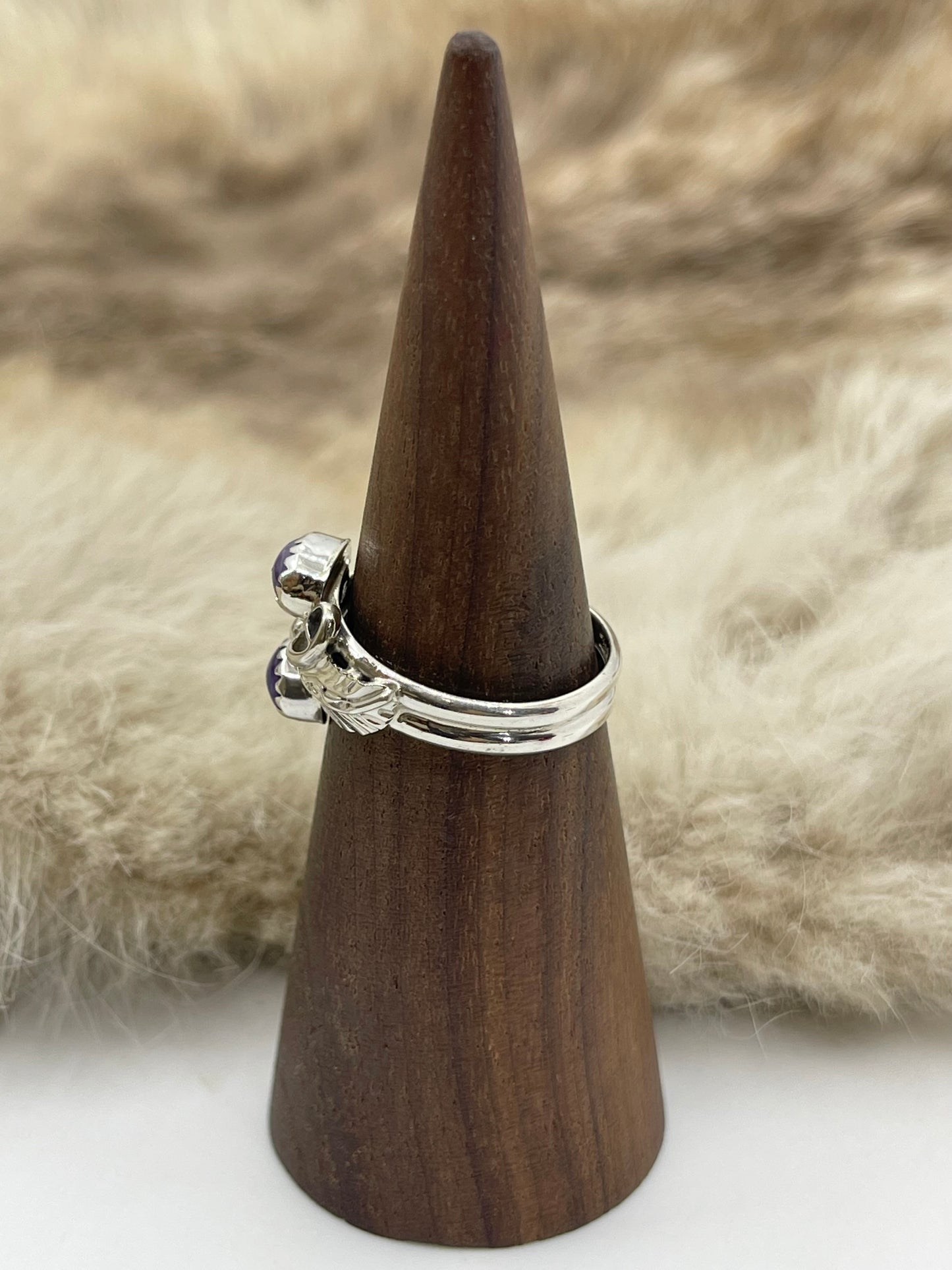 8.0 2 Stone Charoite Ring by Harry B. Yazzie, Navajo