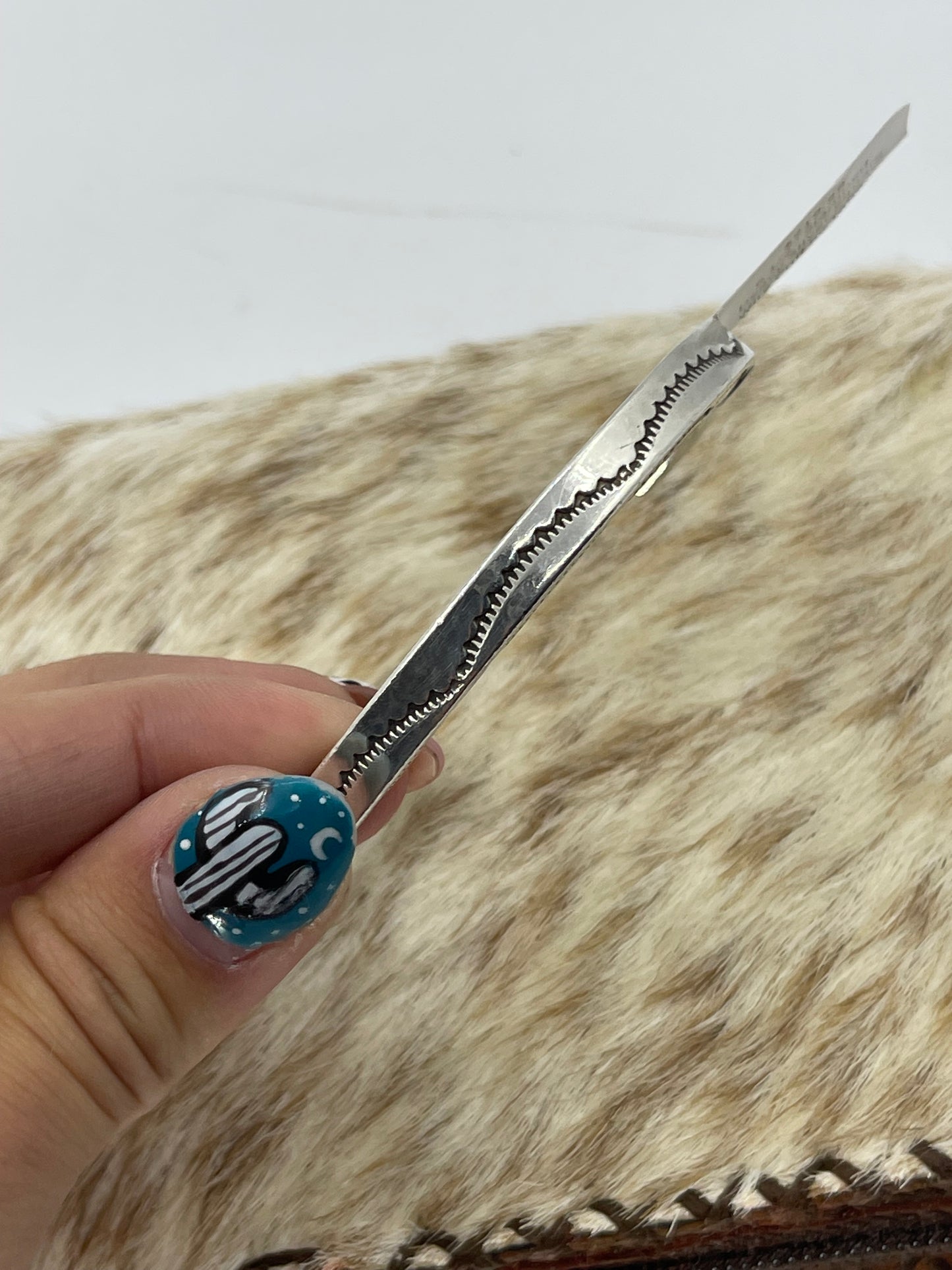 6 1/2" Stamped Heavy Silver Square Wire Cuff by Tahe, Navajo