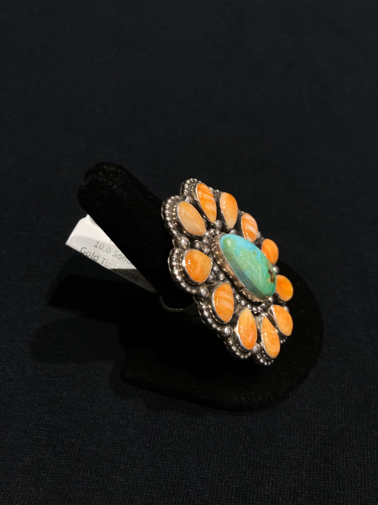 10.0 Sonoran Gold Turquoise and Orange Spiny Oyster Shell Cluster Ring by Sheila Becenti, Navajo