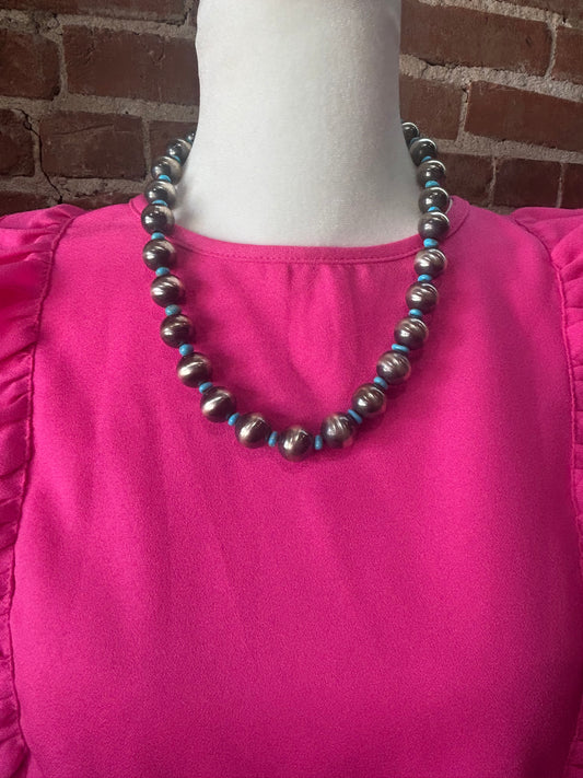 20" 14mm Navajo Pearl and Natural-Cut Sleeping Beauty Turquoise Necklace