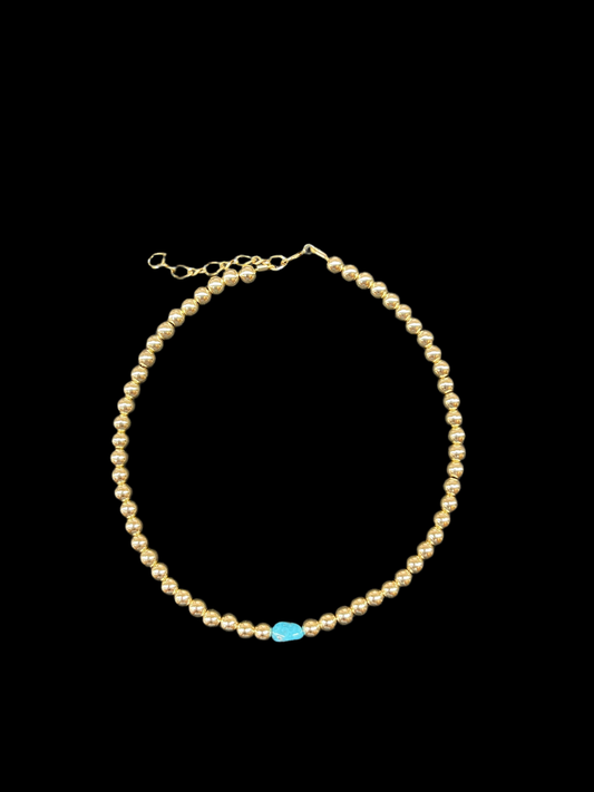 14k Gold Filled Bead and Natural Turquoise Anklet