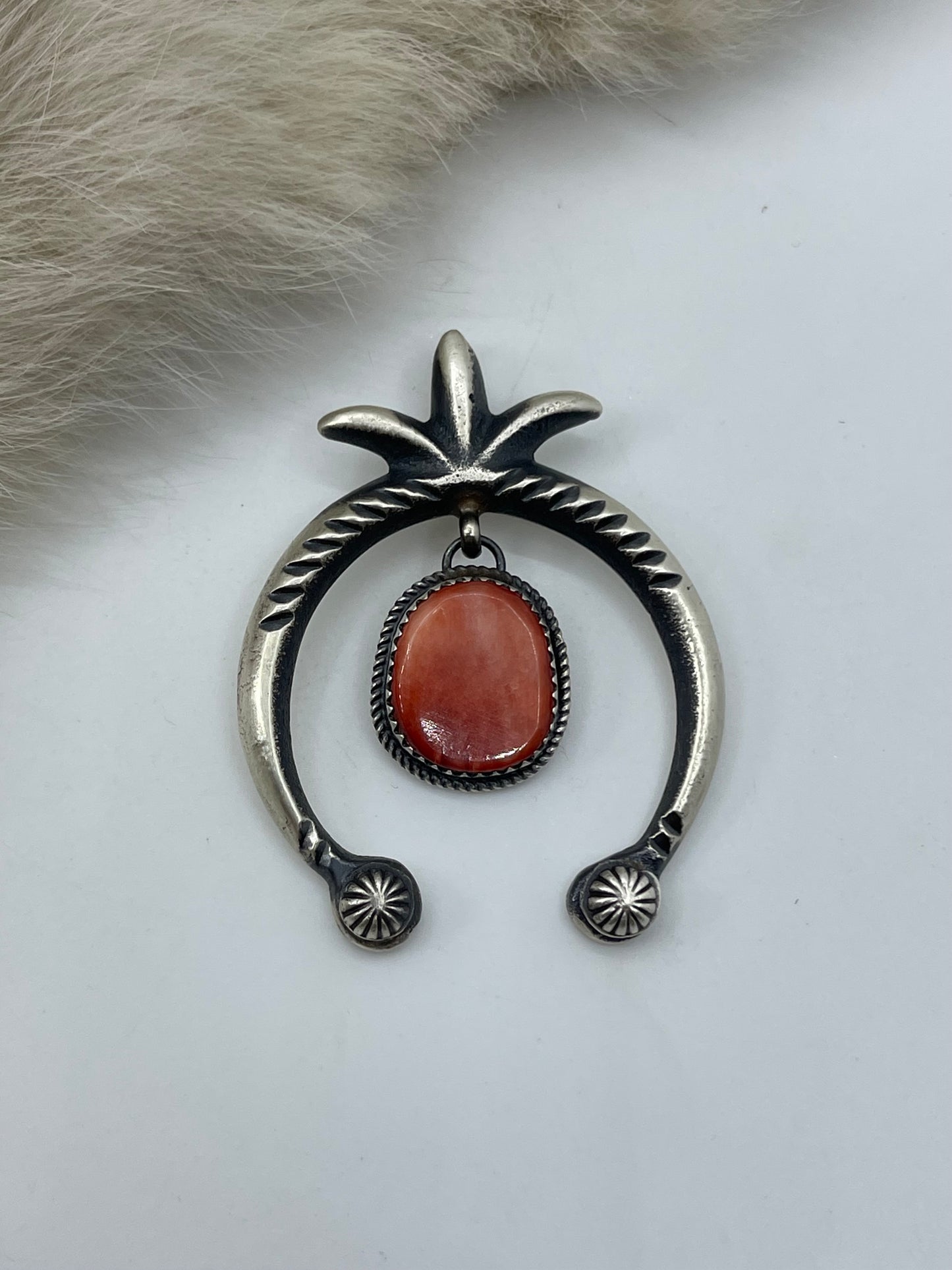 Spiny Oyster Naja Pendant with Sheperd Hook Bail by Mary Cayatineto, Navajo