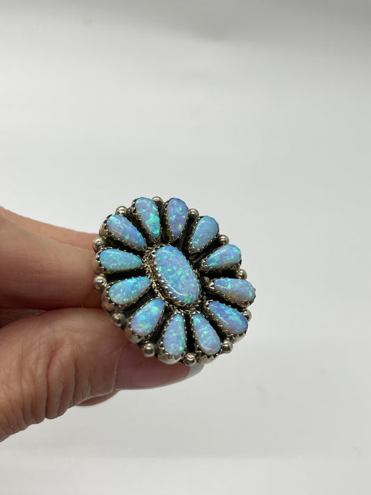 Adjustable White Opal Cluster Ring by Alicia Wilson, Navajo