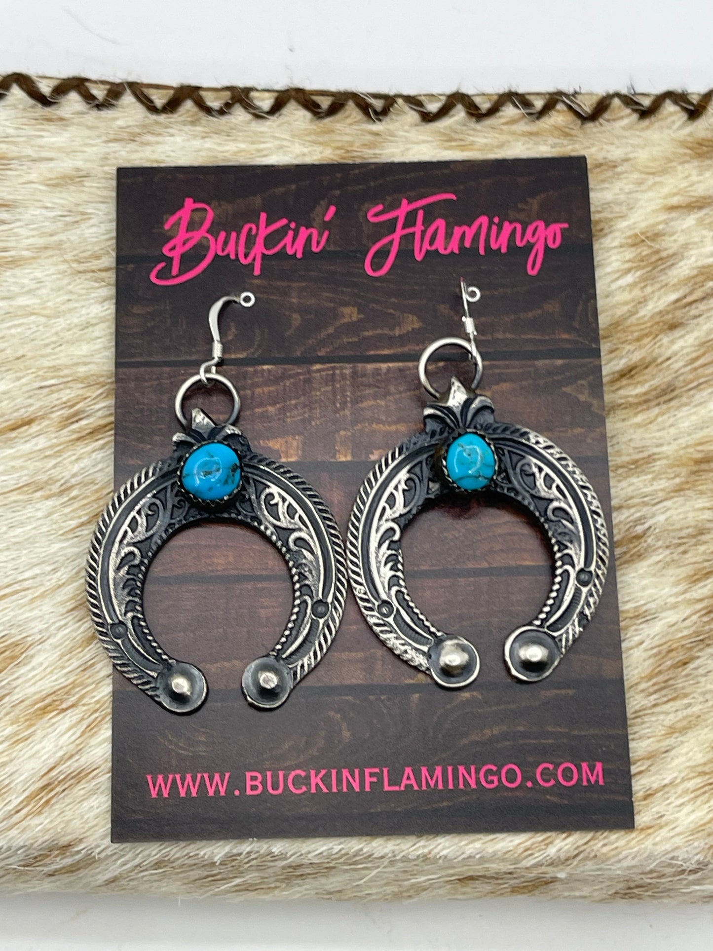 Tufa Cast Naja Turquoise Dangle Earrings by Eva and Linberg Billah, Navajo
