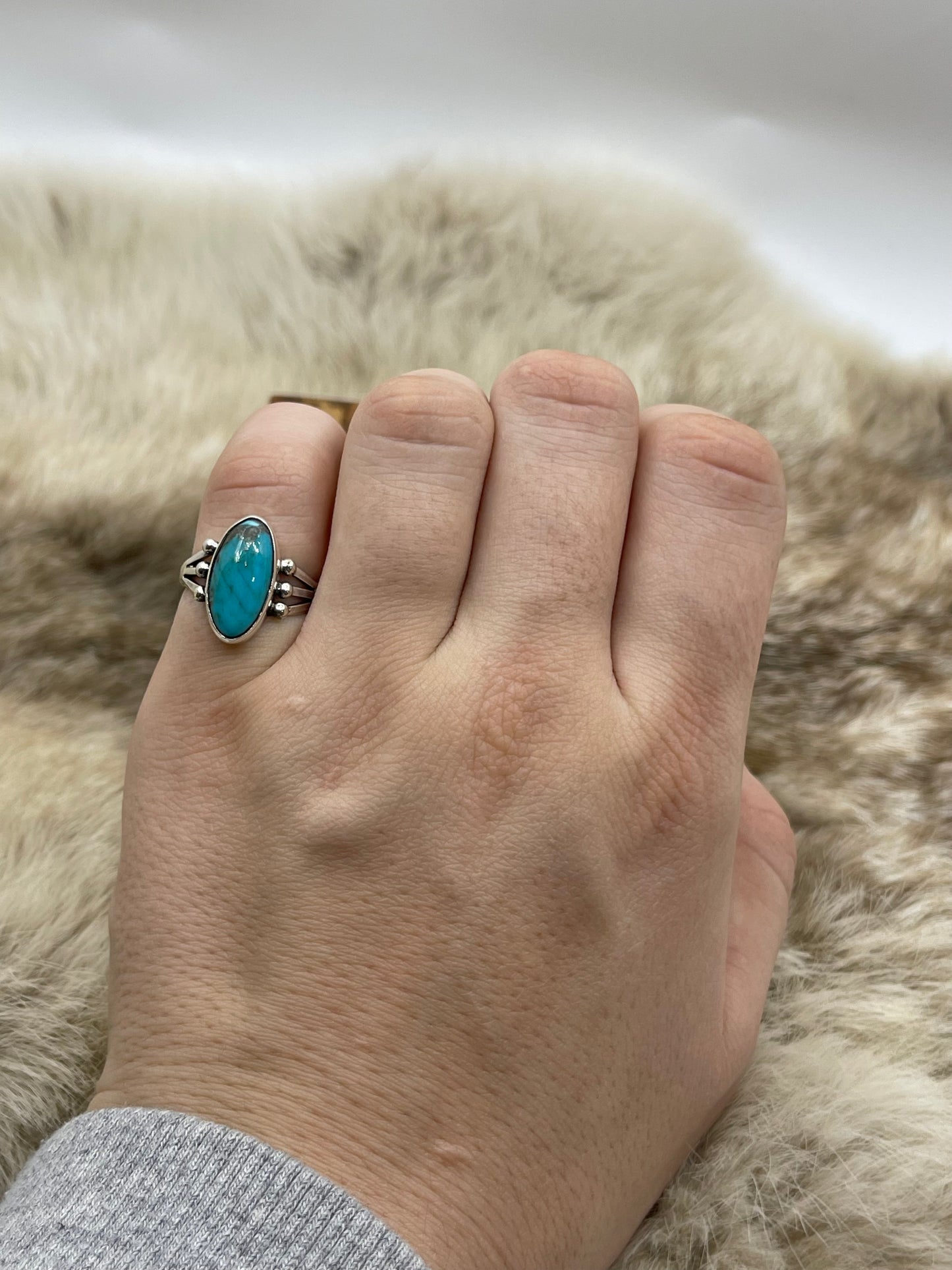 6.0 Oval Turquoise Ring By Jerryson Henio, Navajo