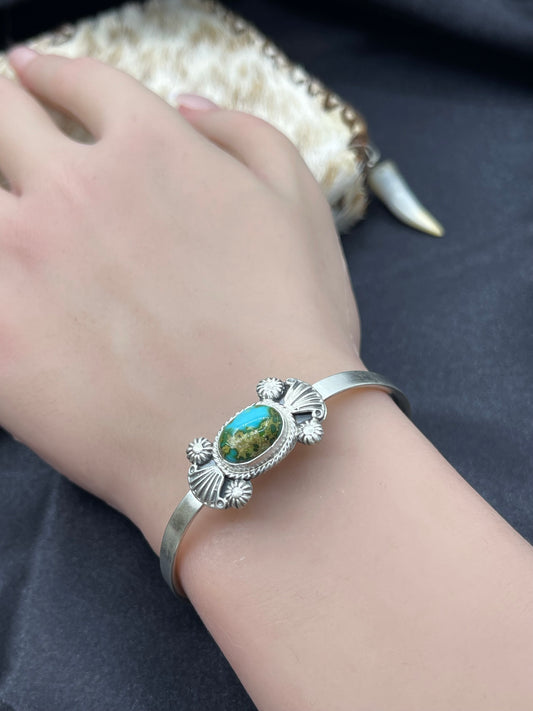 5.25"-7" Single Stone Sonoran Gold Cuff by Genevieve Francisco, Navajo