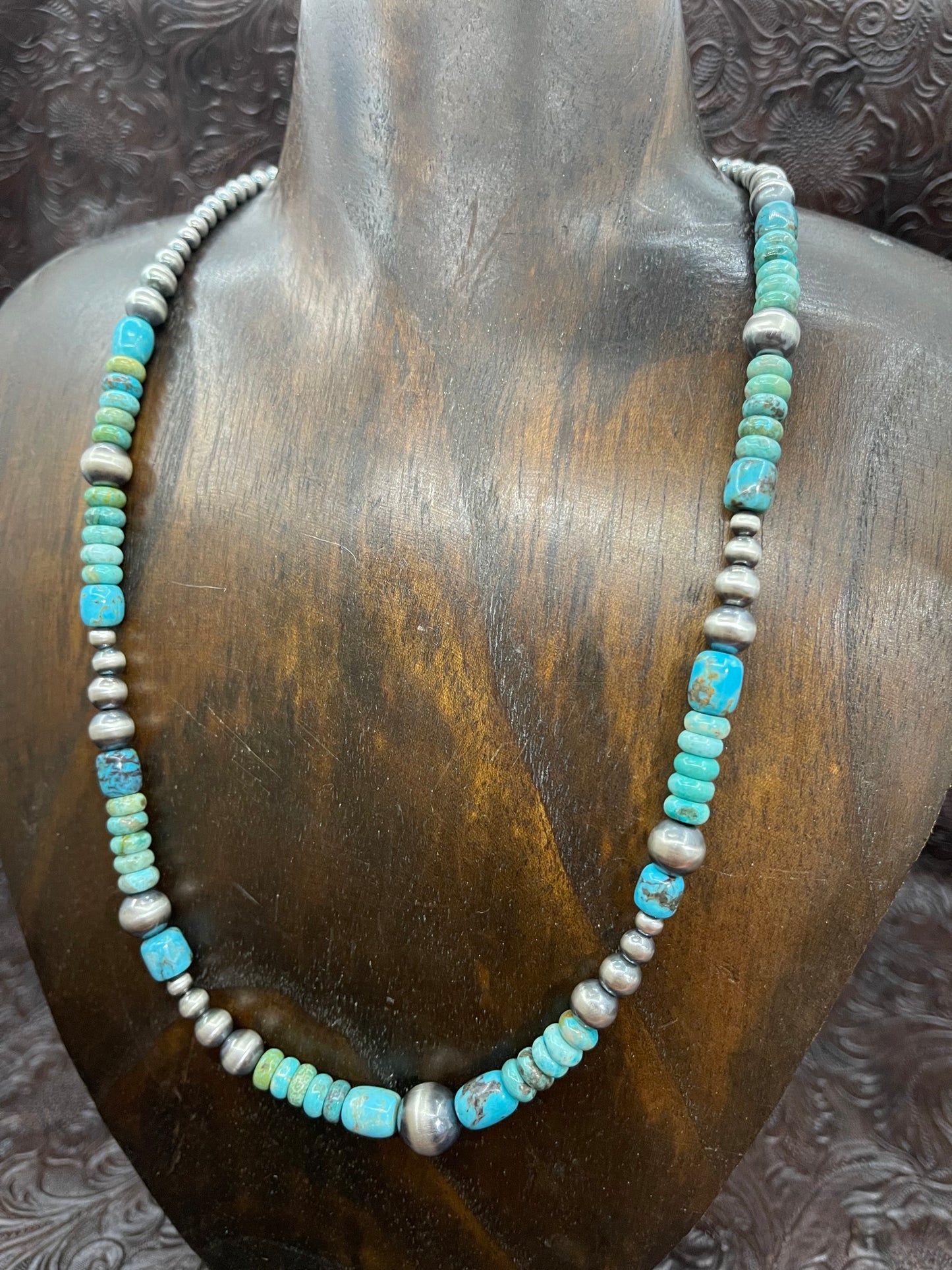 18''+1'' Extender Turquoise & Navajo Style Pearl Necklace