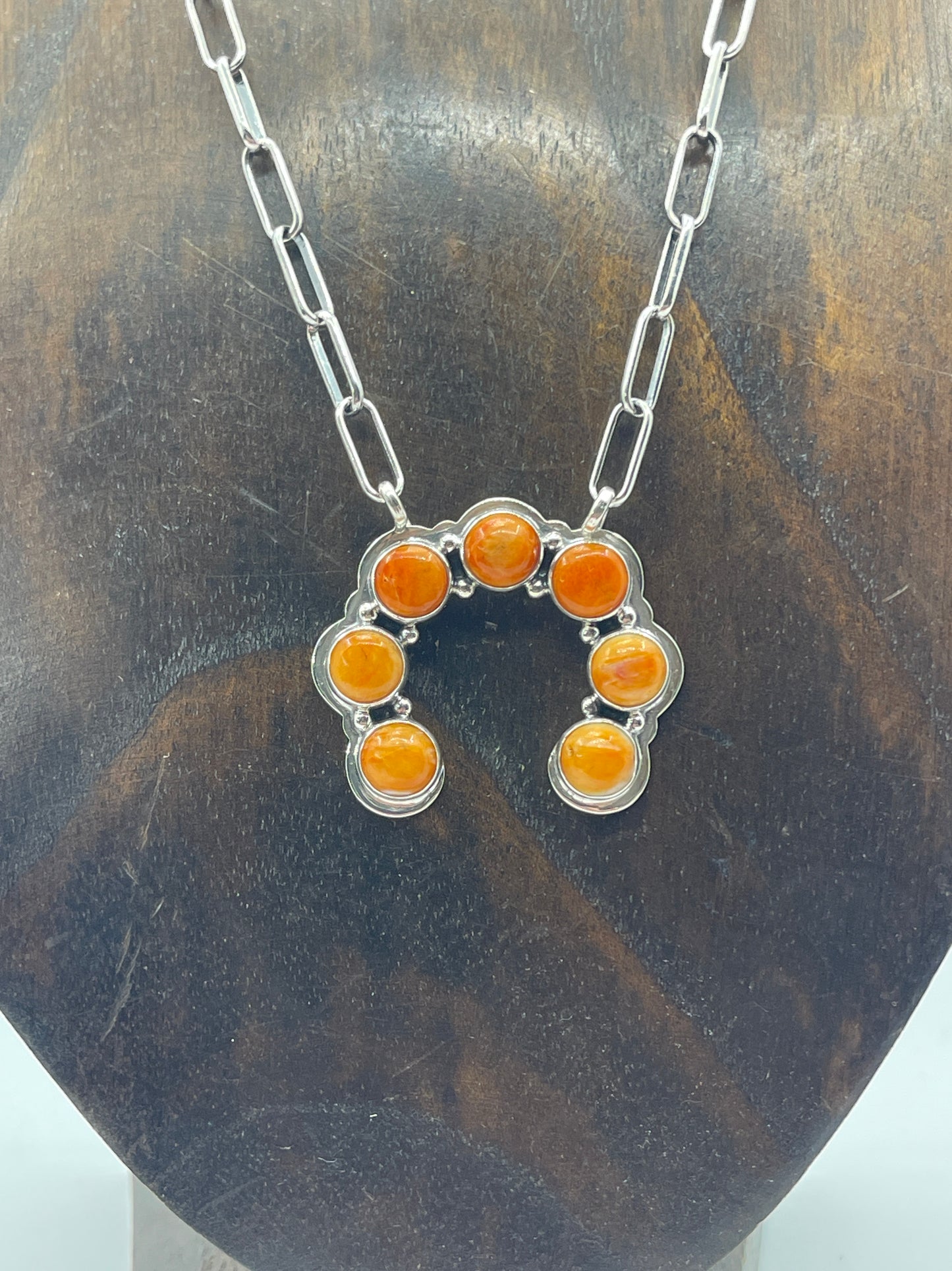 Orange Spiny Oyster Naja on Paperclip Chain